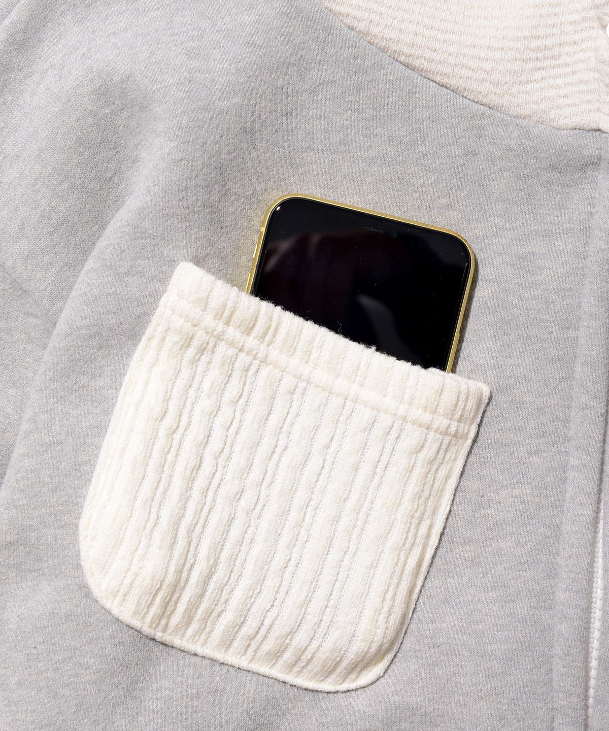 피스메이커(PIECE MAKER) KNIT MIXED SWEAT FULL ZIP HOODIE (GREY)