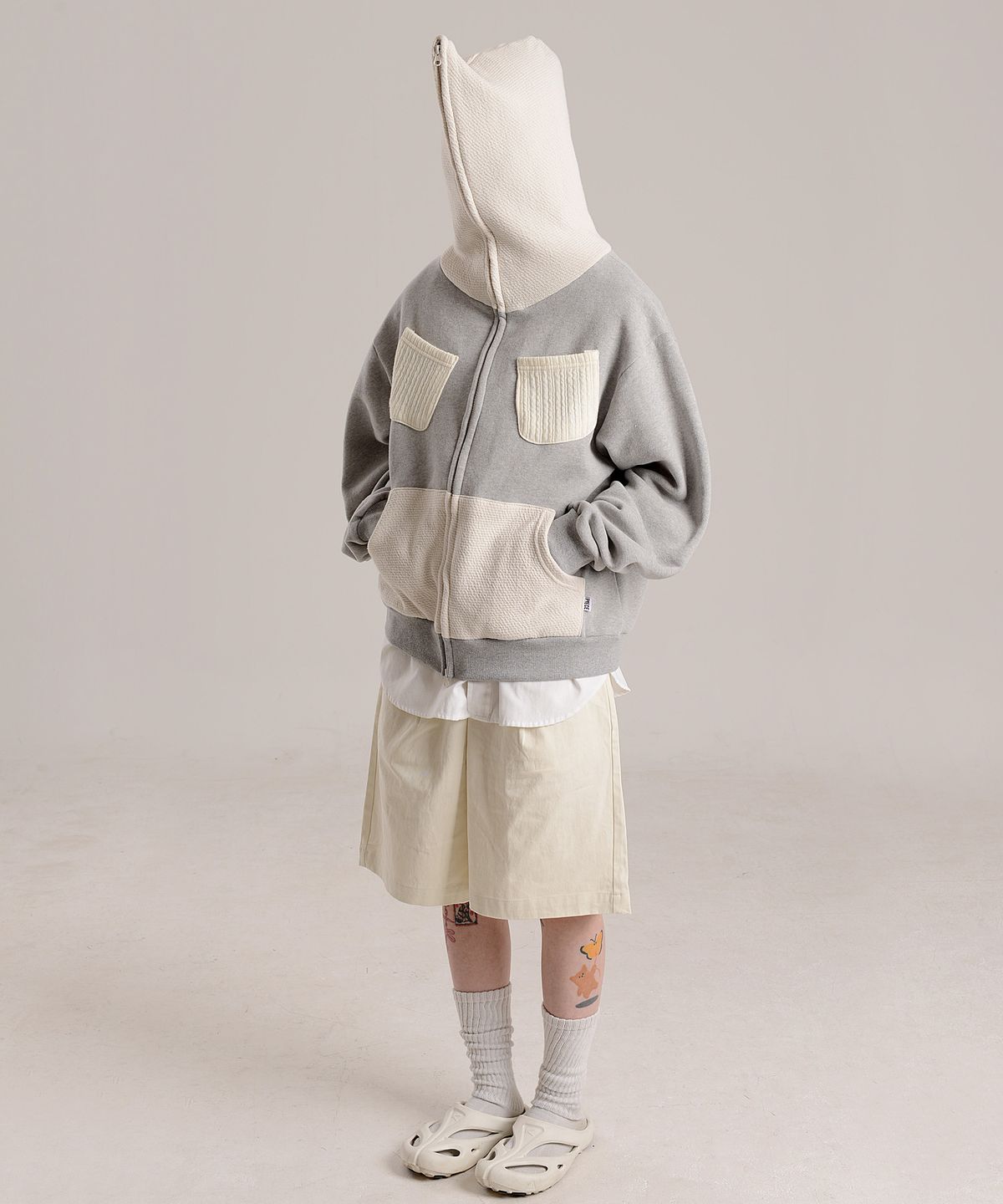 피스메이커(PIECE MAKER) KNIT MIXED SWEAT FULL ZIP HOODIE (GREY)
