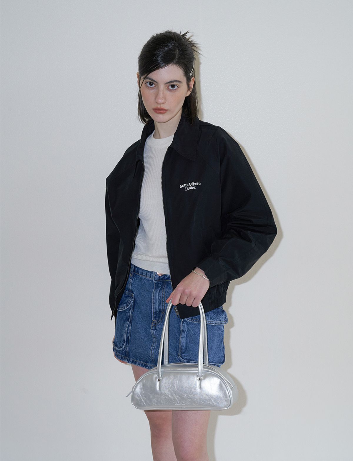 썸웨어버터(SOMEWHEREBUTTER) demi baguette bag - silver