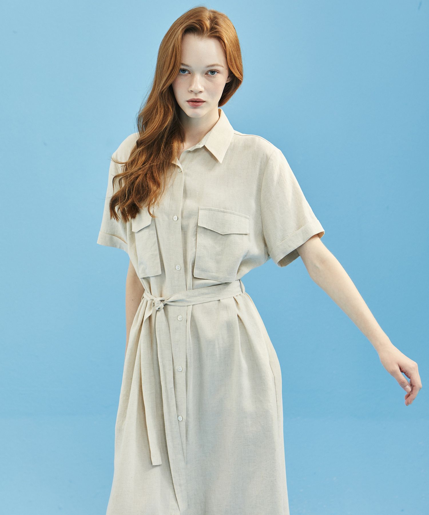 MUSINSA MANAVIS7 Linen pocket shirt dress [natural]