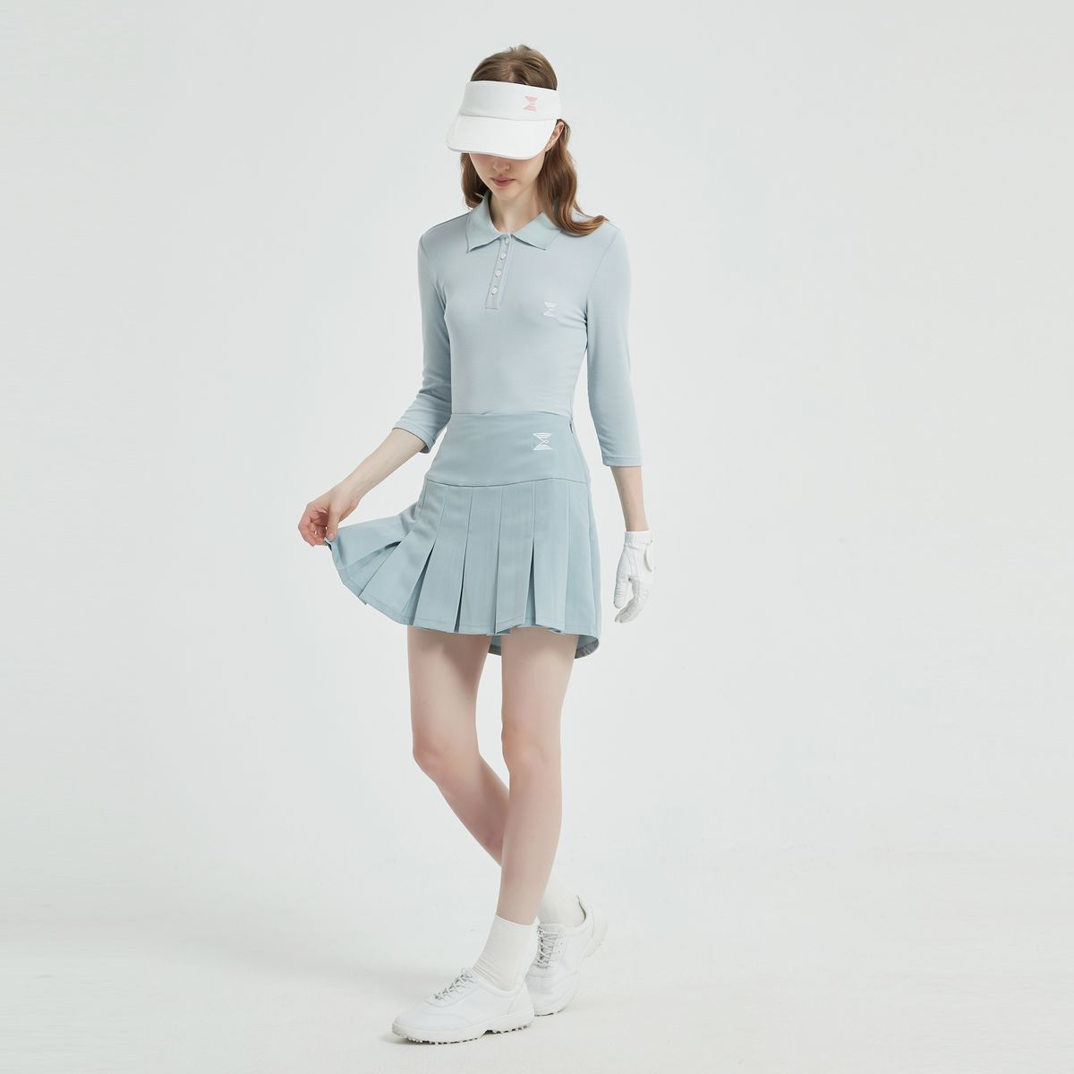 이파르카(E.PARCA) 버티칼 파우치 플리츠 스커트(스카이블루)