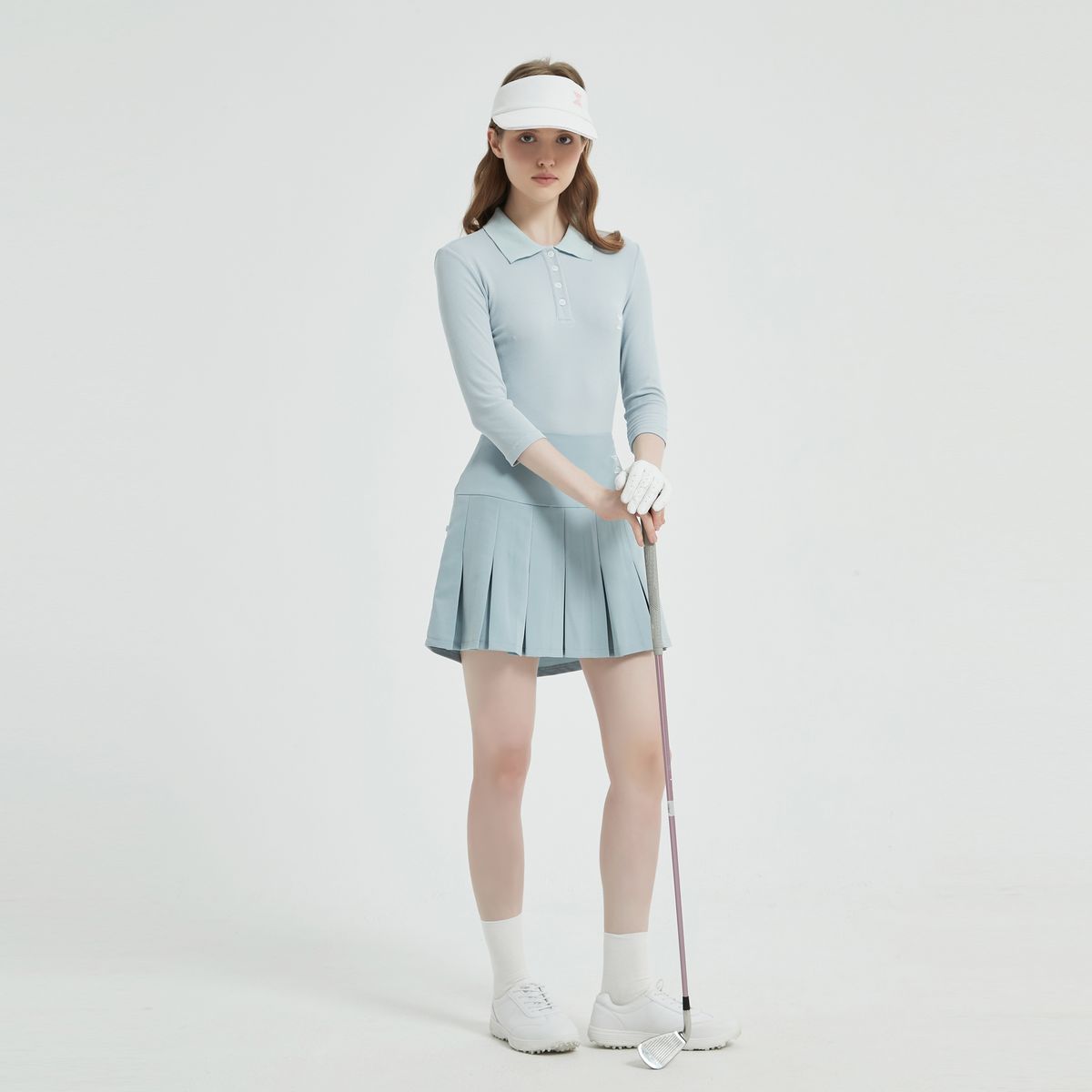 이파르카(E.PARCA) 버티칼 파우치 플리츠 스커트(스카이블루)