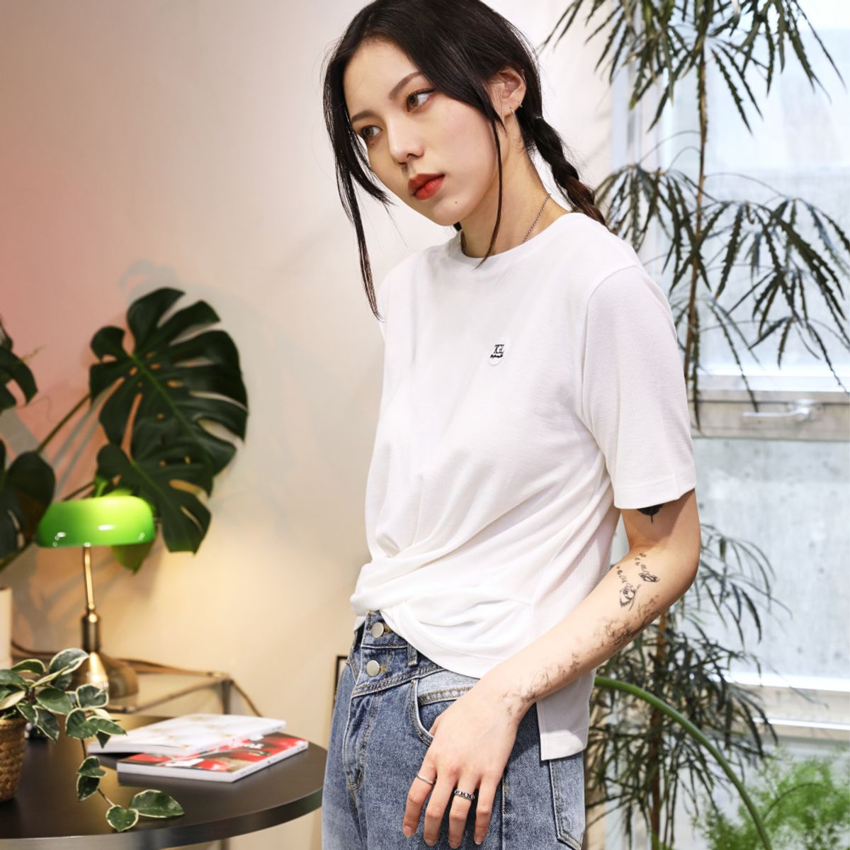 더그린랩(THE GREEN LAB) 여성 트위스트 모달 반팔티셔츠 [화이트]