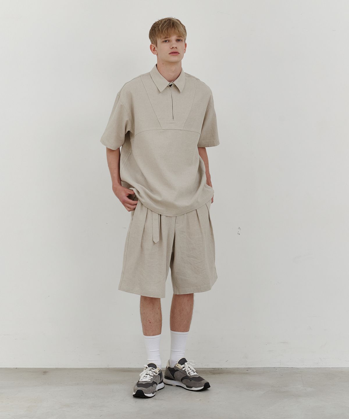 엔도어(ENDOOR) Belted wide linen shorts (beige)