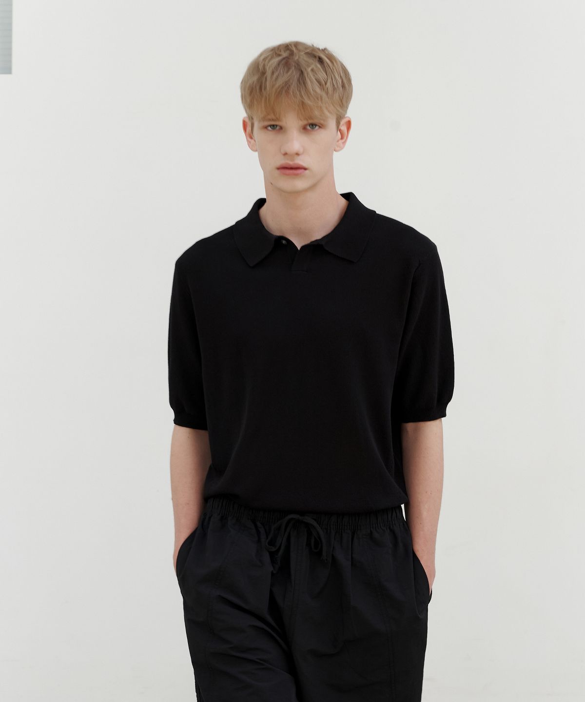 엔도어(ENDOOR) Linen collar half 1/2 knit (black)