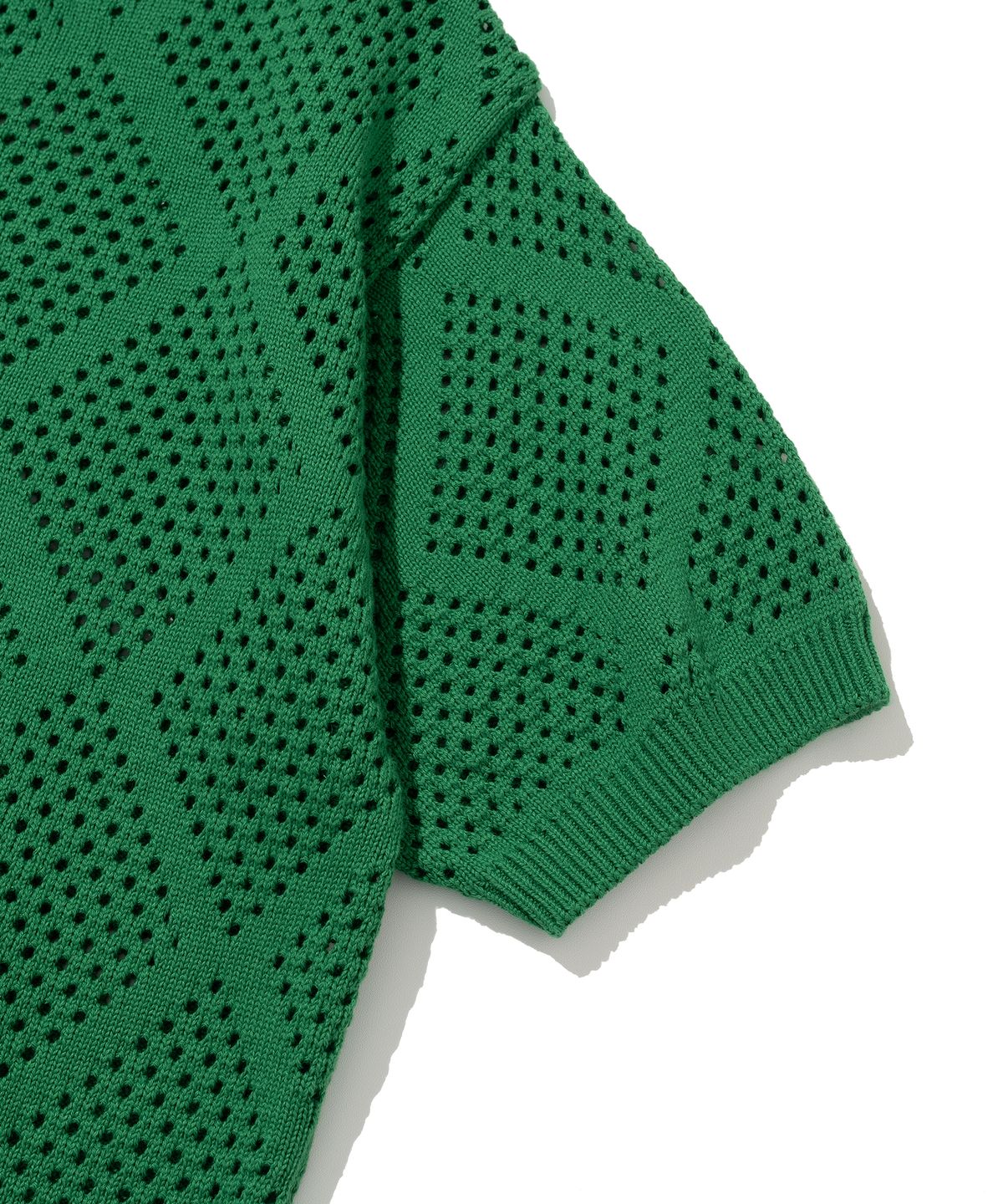 니티드(KNITTED) 코튼 크로쉐 하프 니트티 GREEN