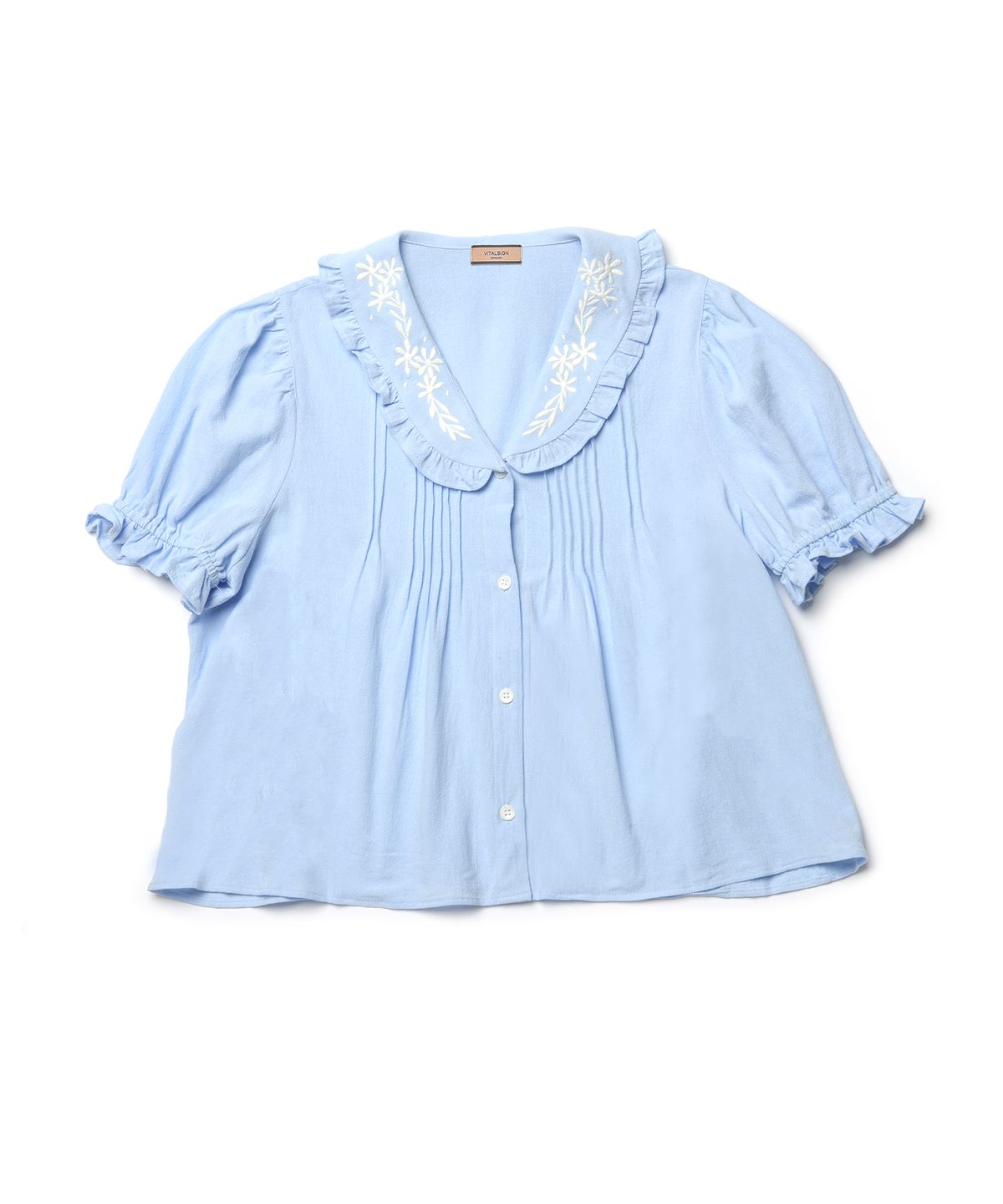 바이탈싸인(VITALSIGN) Embroidered Pintuck Puff Blouse (Lightblue)