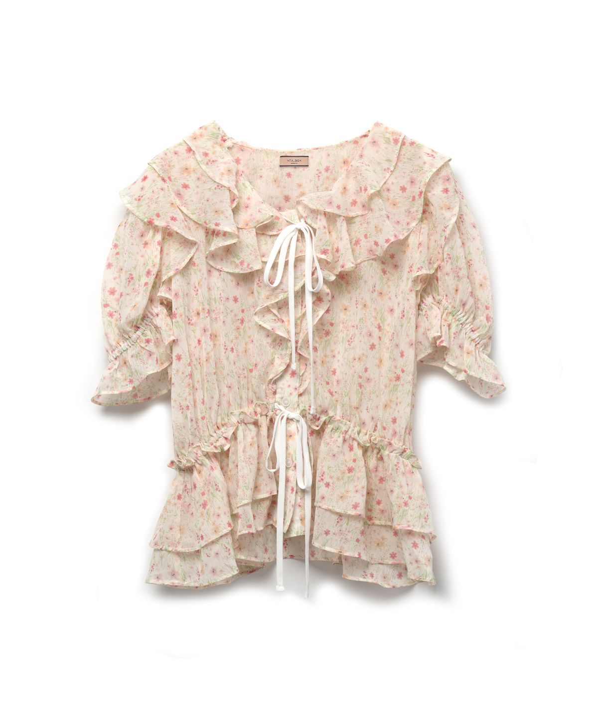 바이탈싸인(VITALSIGN) Frill Chiffon Ribbon Blouse (Flower)