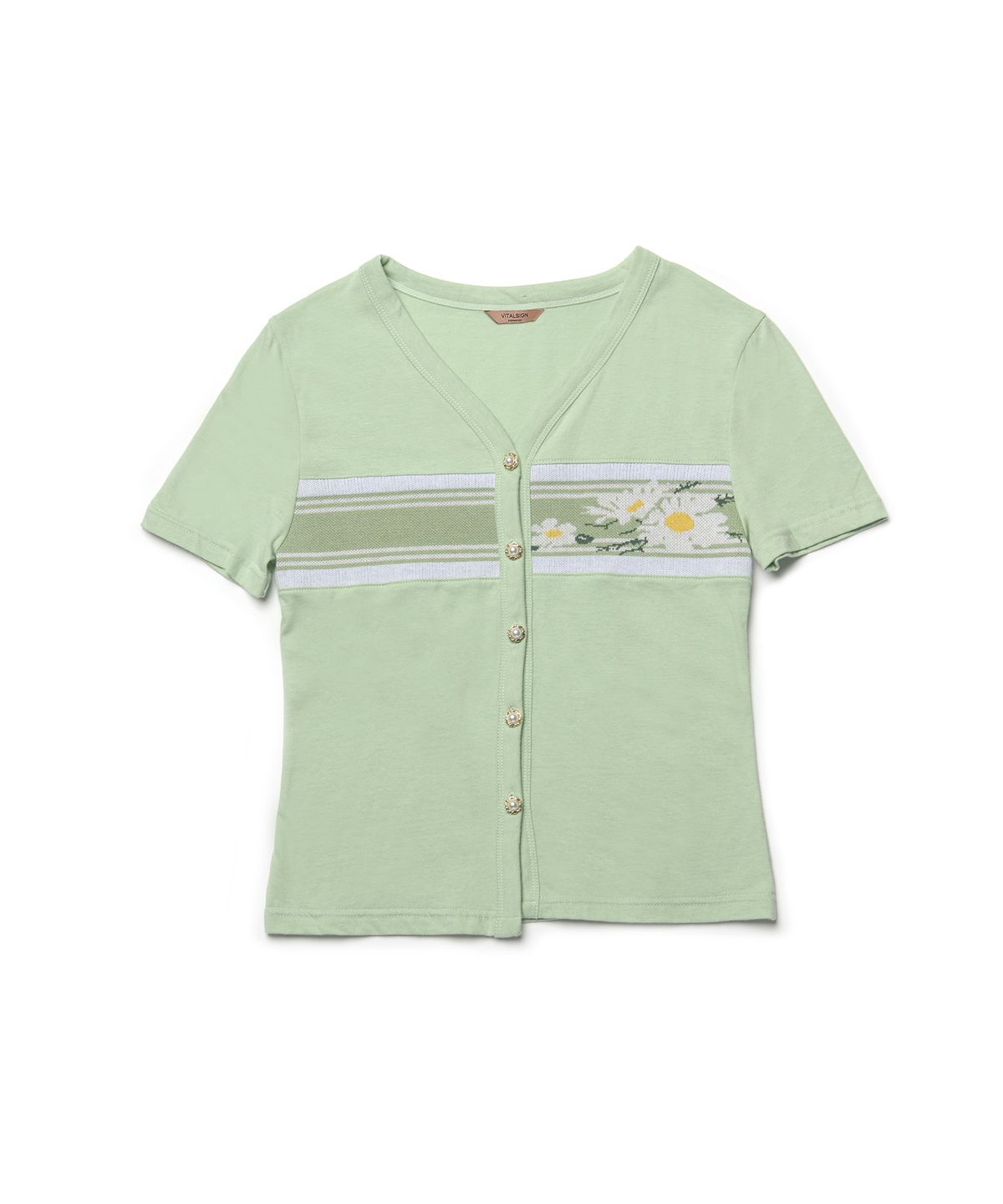 바이탈싸인(VITALSIGN) Flower Button T-Shirt