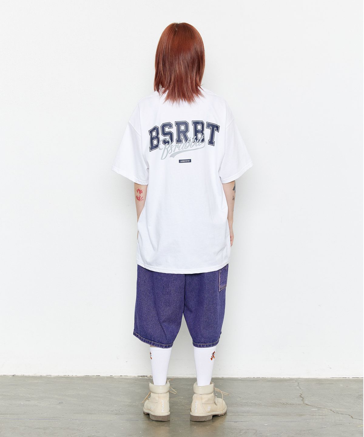 비에스래빗(BSRABBIT) 카펜터 루즈핏 데님 숏팬츠 퍼플