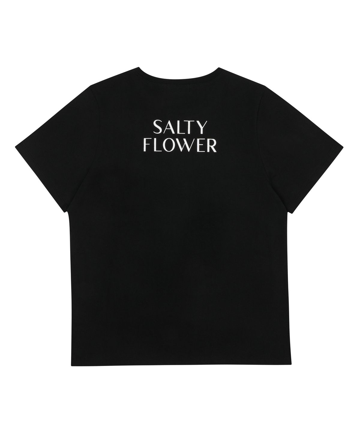솔티플라워(SALTY FLOWER) 화이트 리본 자수 시그니처 반팔 블랙