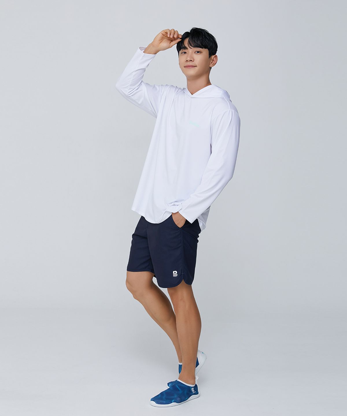 밸롭(BALLOP) 임팩트 세미오버 후드티셔츠 래쉬가드 화이트