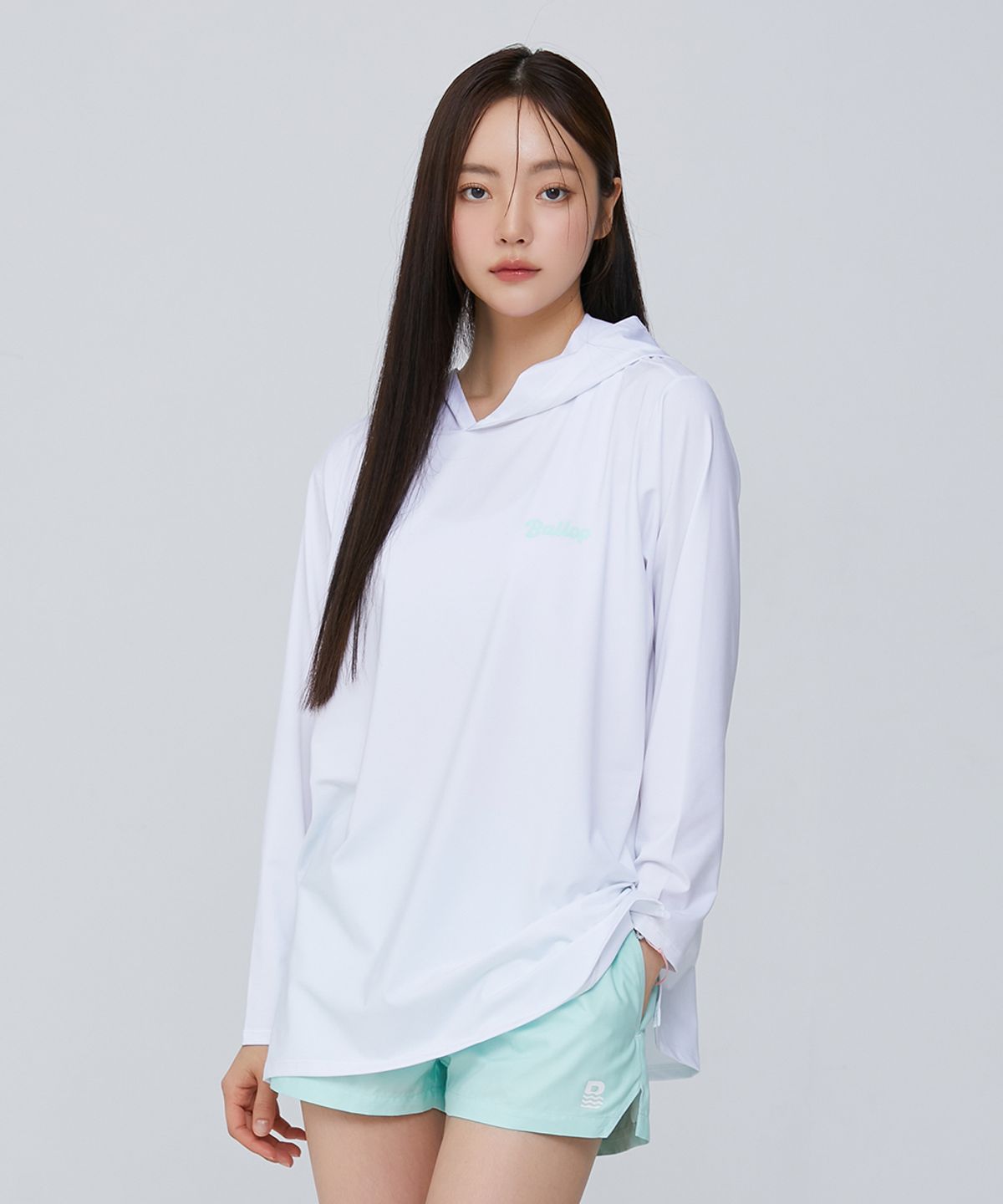 밸롭(BALLOP) 임팩트 세미오버 후드티셔츠 래쉬가드 화이트