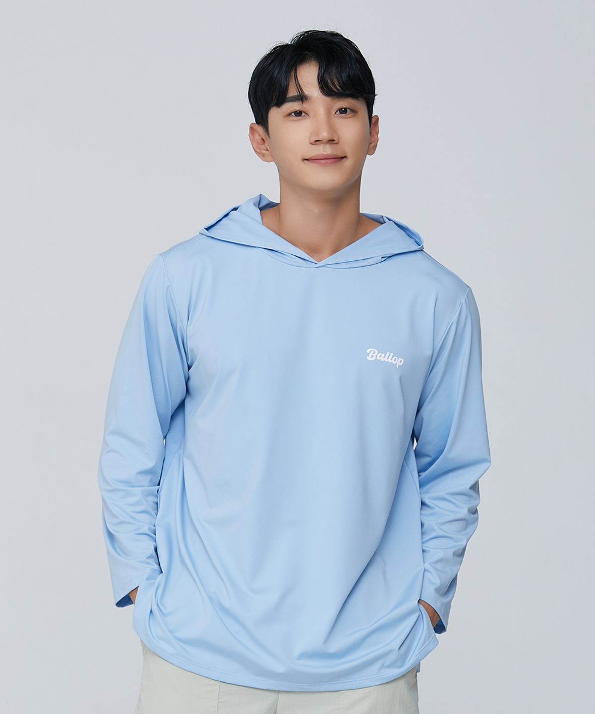 밸롭(BALLOP) 임팩트 세미오버 후드티셔츠 래쉬가드 블루