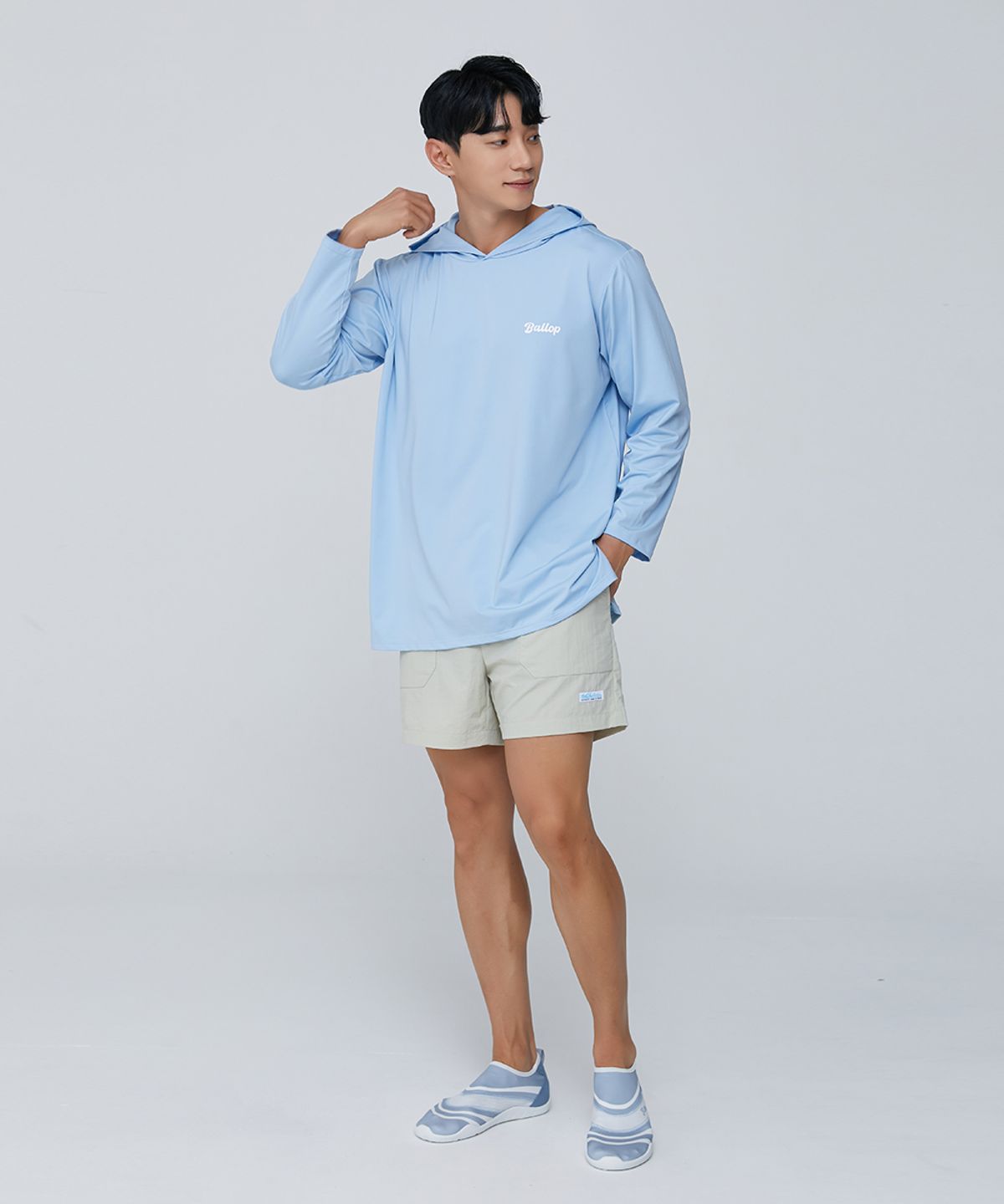 밸롭(BALLOP) 임팩트 세미오버 후드티셔츠 래쉬가드 블루