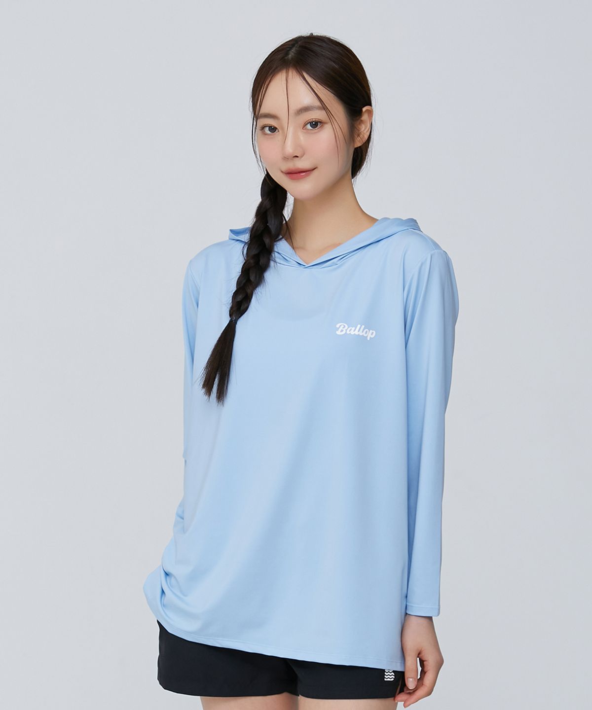 밸롭(BALLOP) 임팩트 세미오버 후드티셔츠 래쉬가드 블루