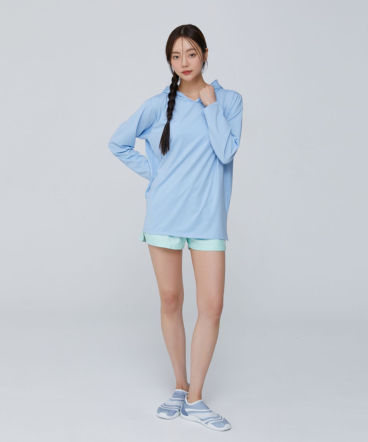 밸롭(BALLOP) 임팩트 세미오버 후드티셔츠 래쉬가드 블루