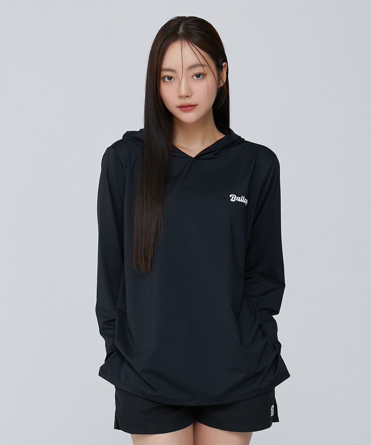 밸롭(BALLOP) 임팩트 세미오버 후드티셔츠 래쉬가드 블랙