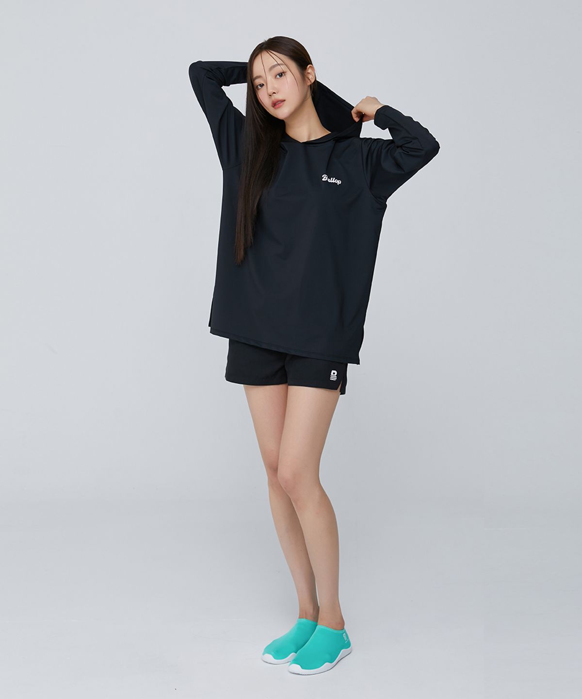 밸롭(BALLOP) 임팩트 세미오버 후드티셔츠 래쉬가드 블랙