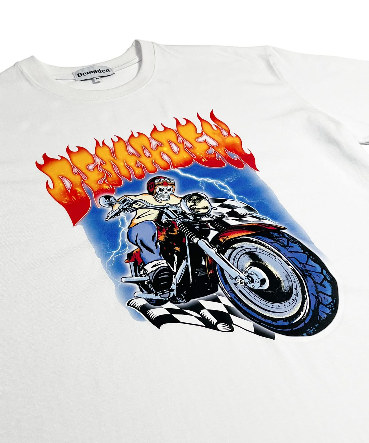 디메이든(DEMADEN) SKULL MOTORCYCLE GANG 1/2 T-SHIRT WHITE