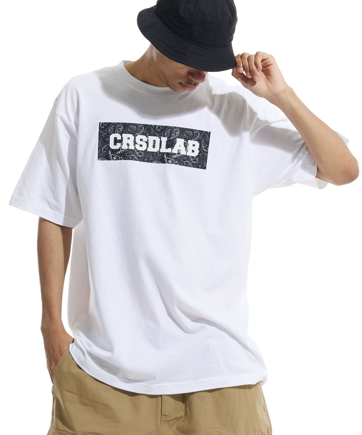 크림소다랩(CREAM SODA LAB) 크림소다랩 페이즐리 박스 반팔티 화이트 블랙