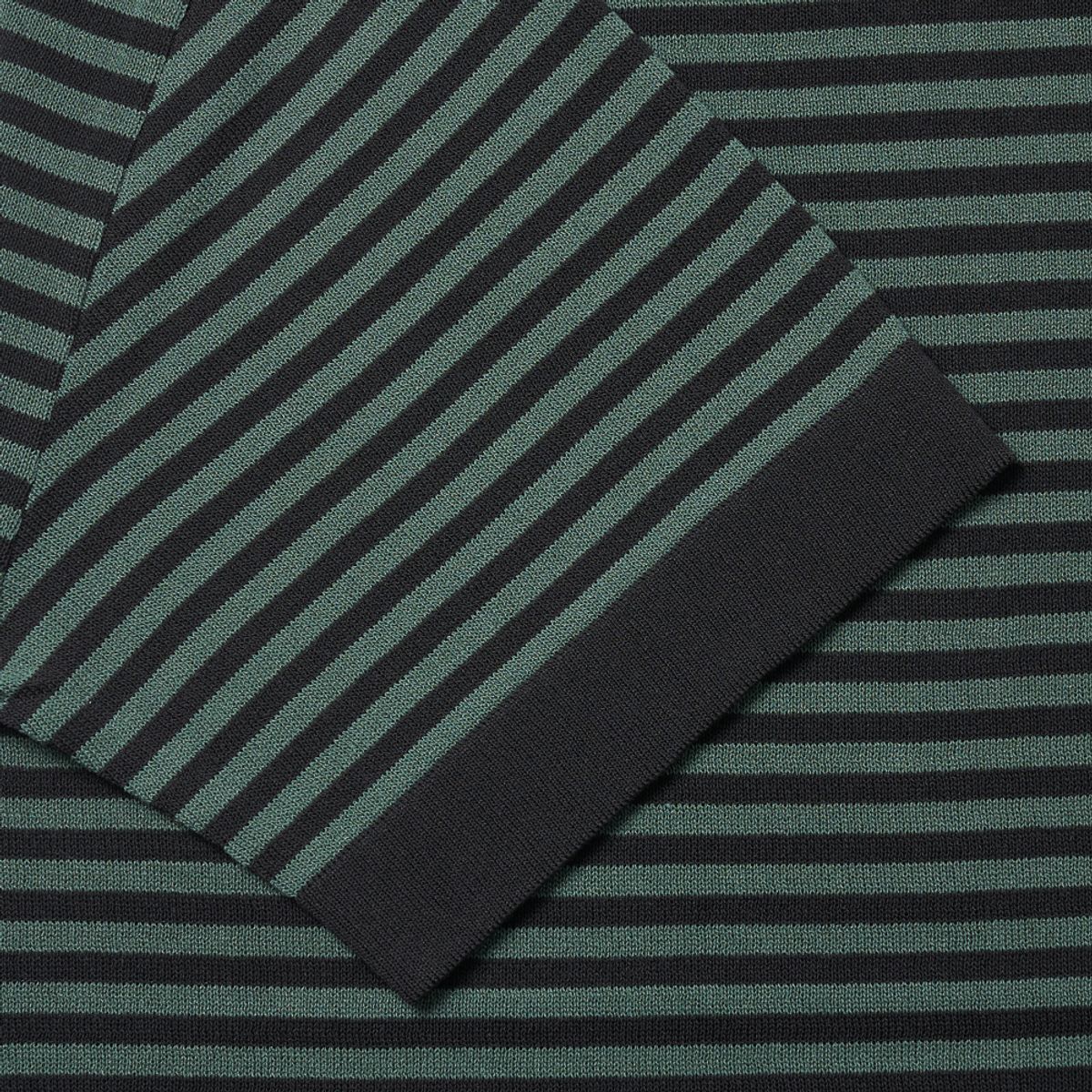 베르노(VERNO) [Casual] Linen Like Short Sleeve Stripe Round Knit Black&Green