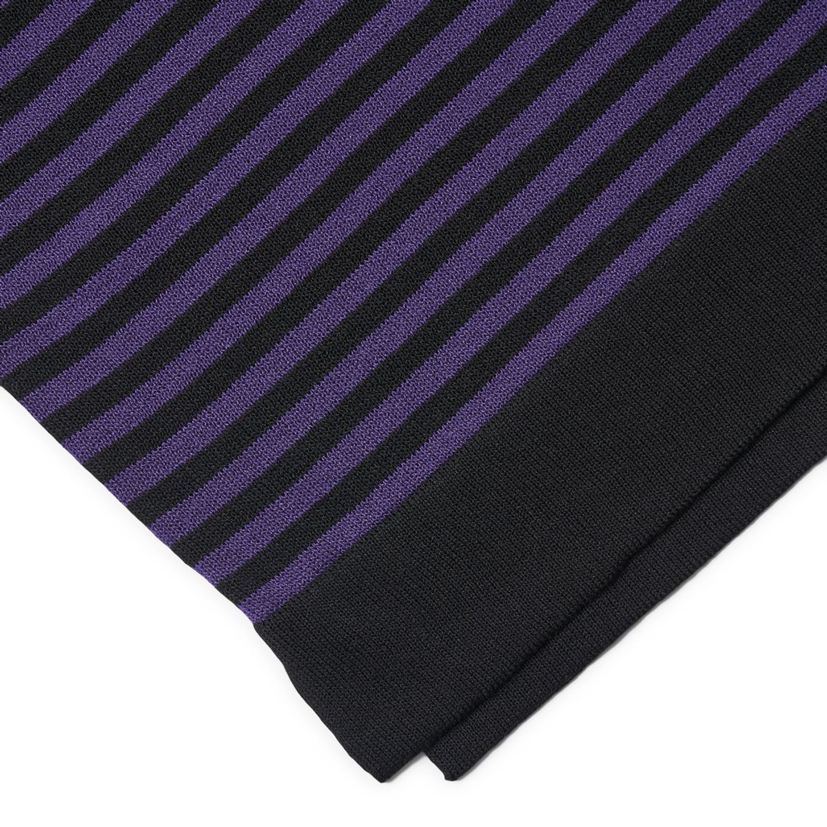 베르노(VERNO) [Casual] Linen Like Short Sleeve Stripe Round Knit Black&Pupple
