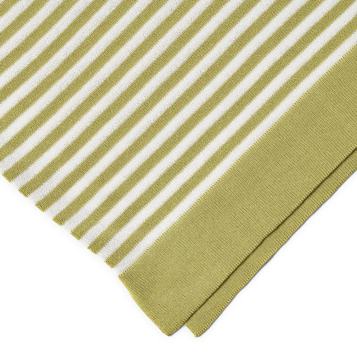 베르노(VERNO) [Casual] Linen Like Short Sleeve Stripe Round Knit Lime&White
