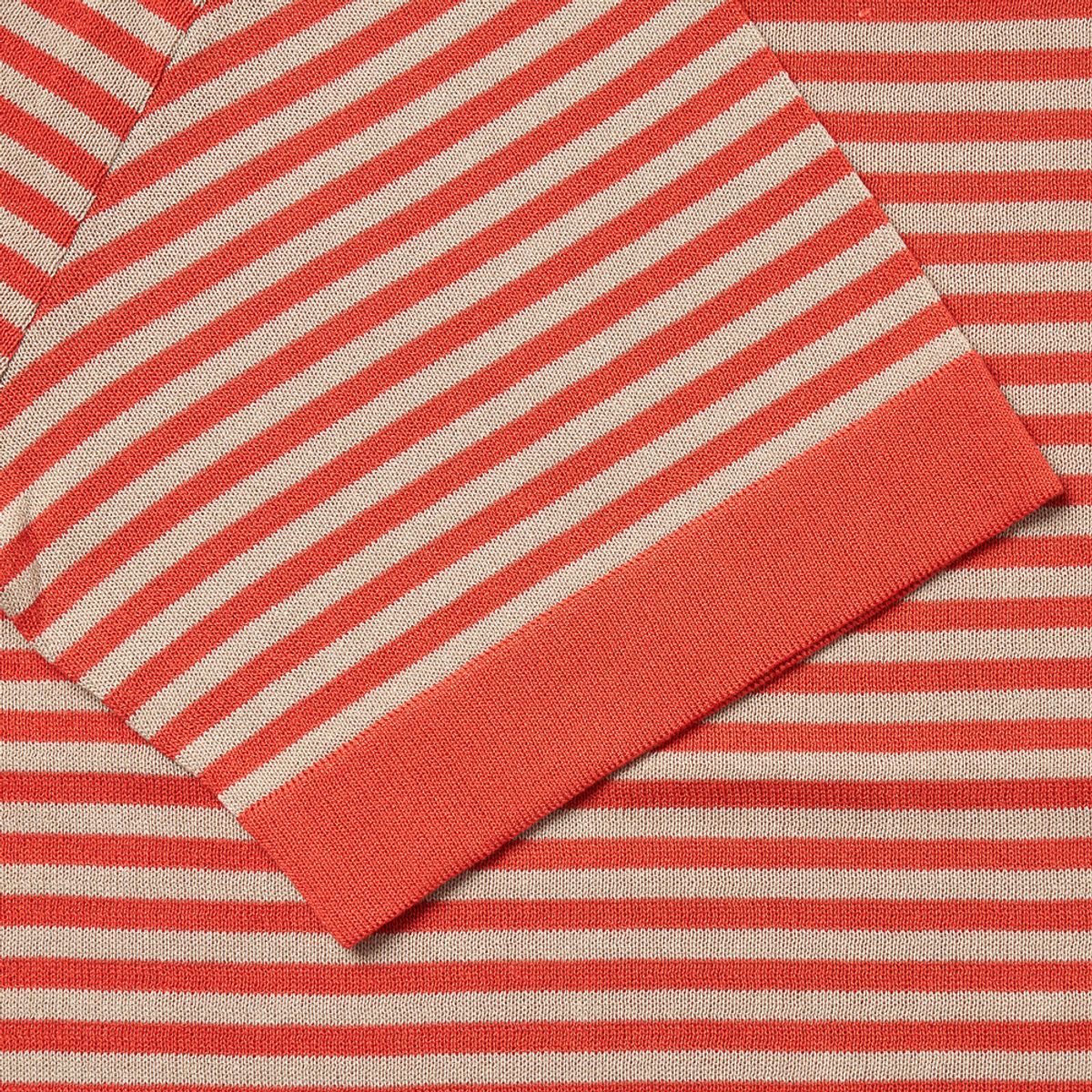베르노(VERNO) [Casual] Linen Like Short Sleeve Stripe Round Knit Orange&Beige