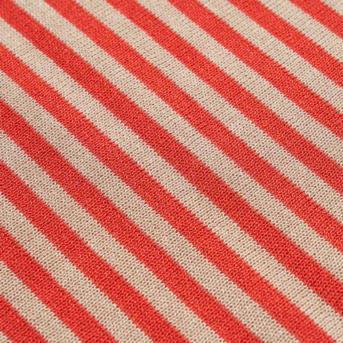 베르노(VERNO) [Casual] Linen Like Short Sleeve Stripe Round Knit Orange&Beige