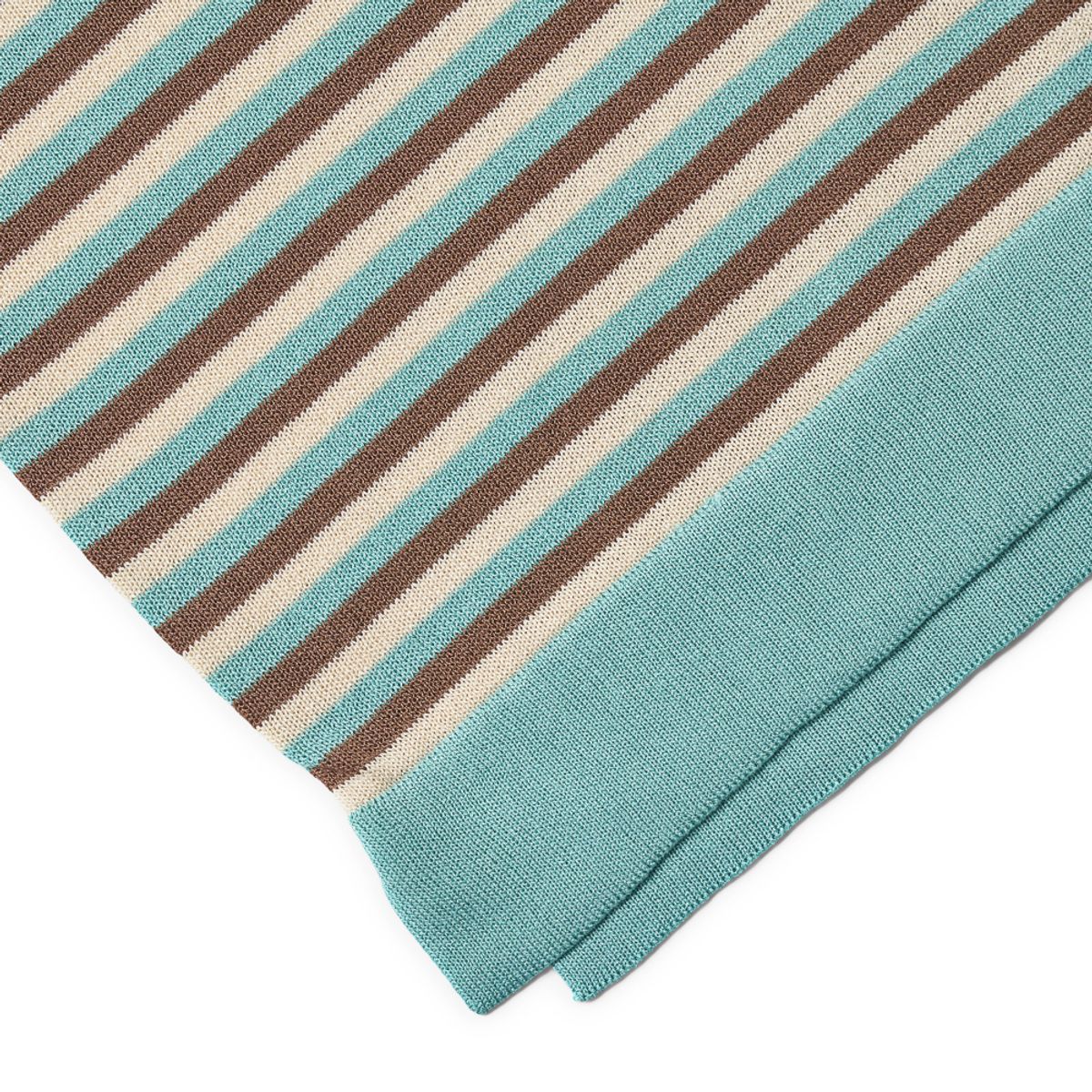 베르노(VERNO) [Casual] Linen Like Short Sleeve Stripe Round Knit Sky blue&Brown&beige