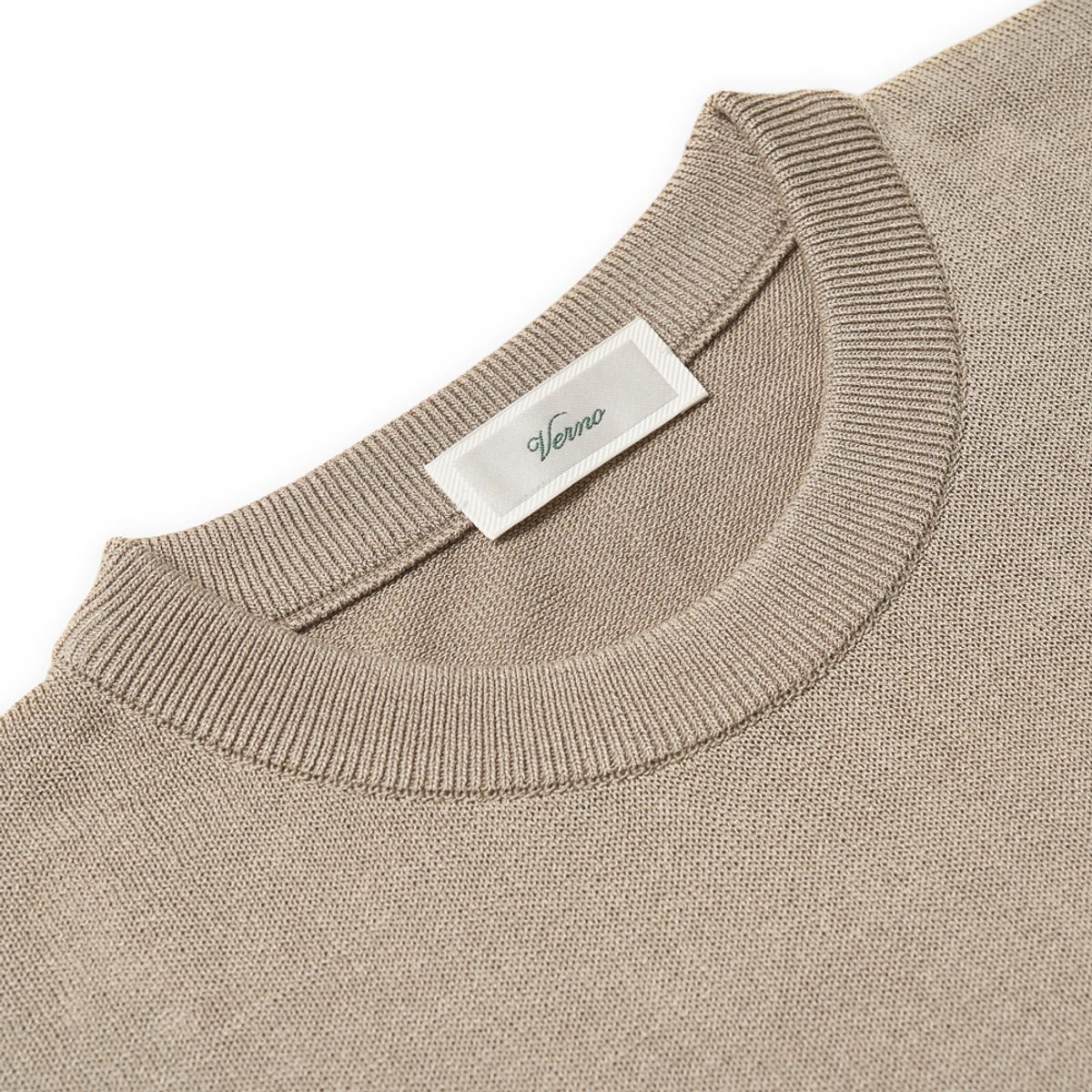 베르노(VERNO) [Casual] Linen like short sleeve round knit Khaki