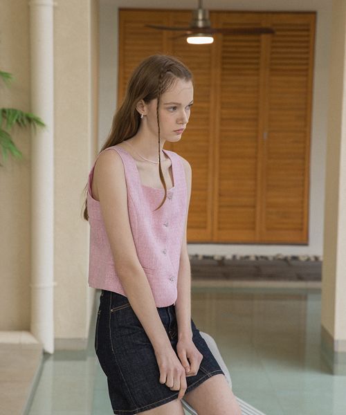 MUSINSA | CLET Tweed Vest (Pink)