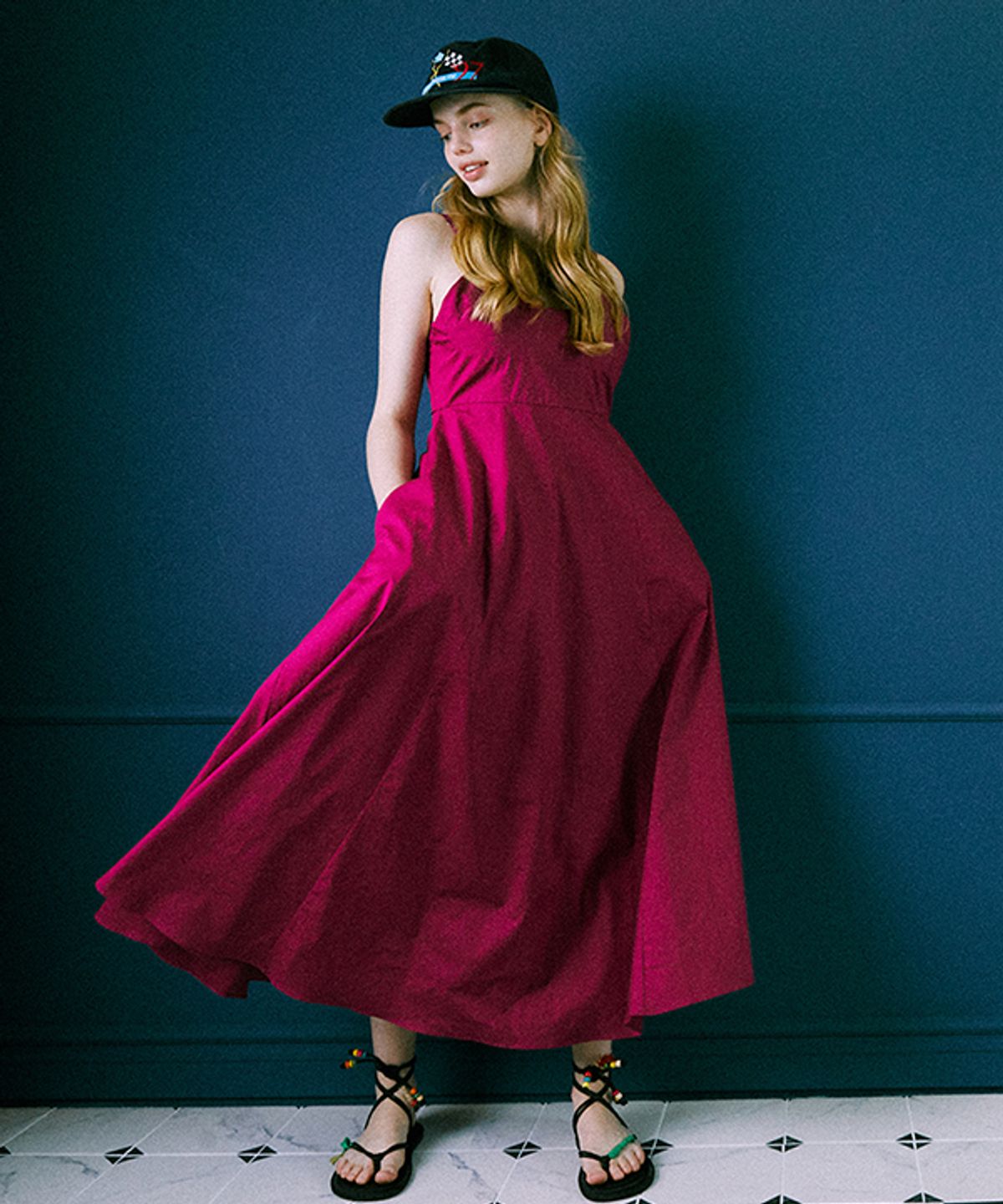 그린버터(GREENBUTTER) Silky Cotton Sleeveless dress (Plum)