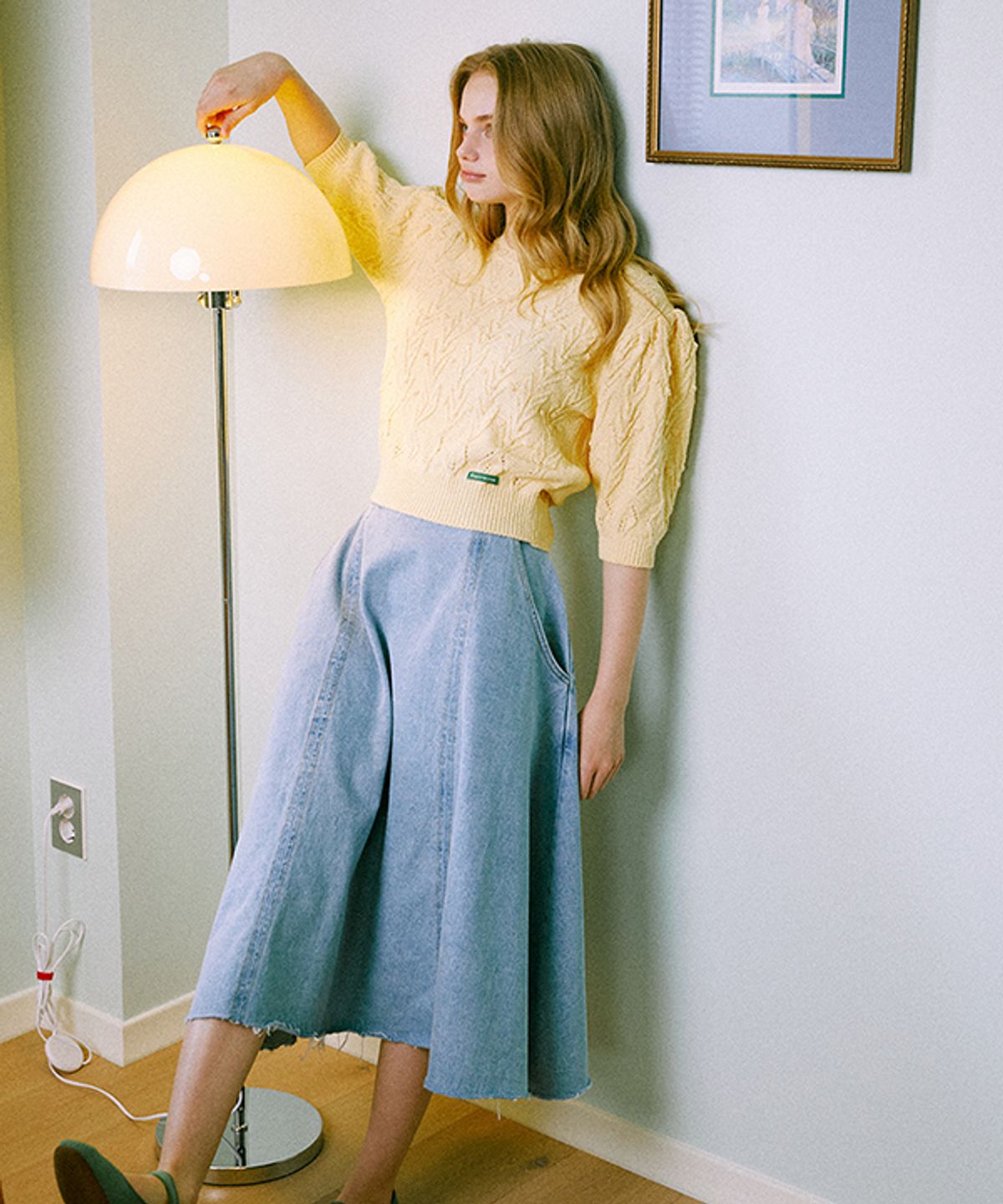 그린버터(GREENBUTTER) Wave Pom Pom Round Knit (Yellow)