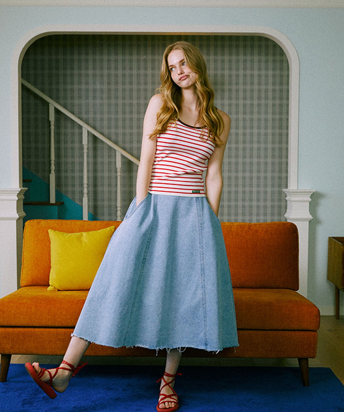 그린버터(GREENBUTTER) Classic Flare Denim Skirt (Light Blue)