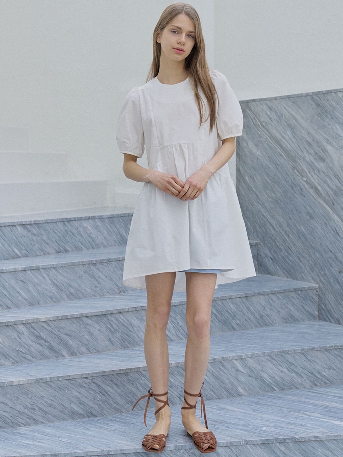 아방(AVANT-G) Puff Shirring Mini Dress - IVORY