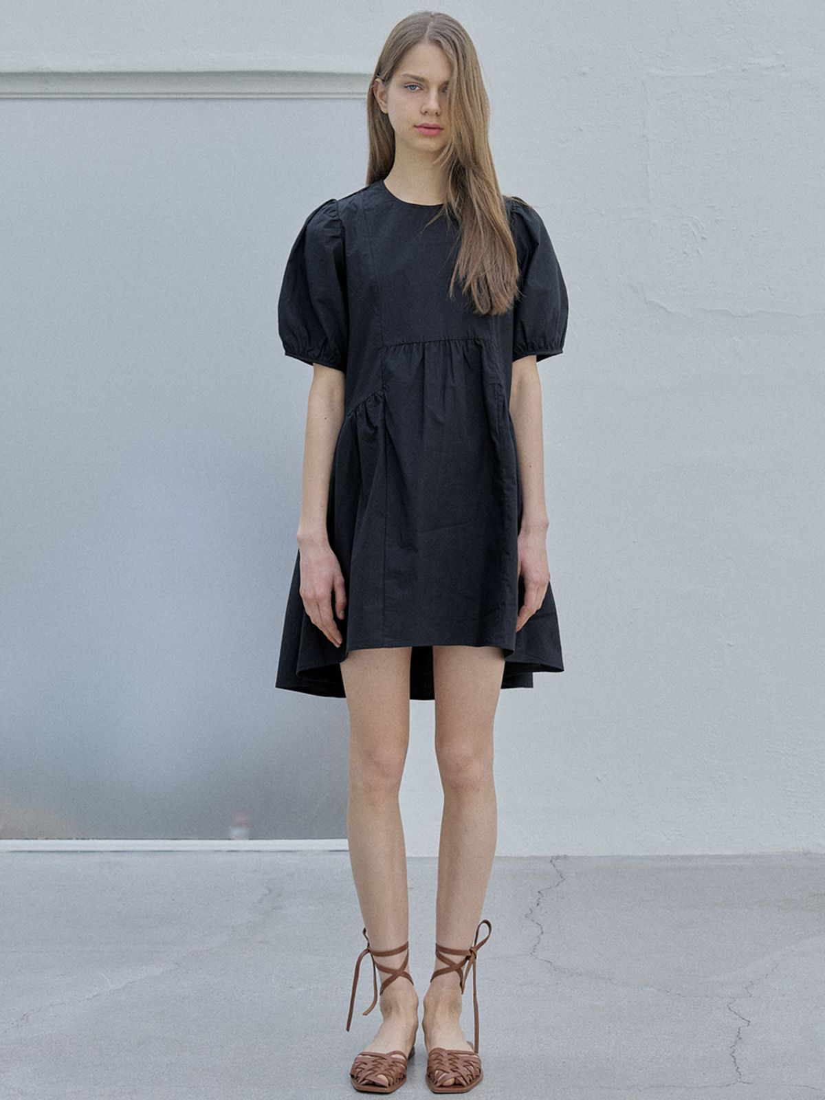 아방(AVANT-G) Puff Shirring Mini Dress - BLACK