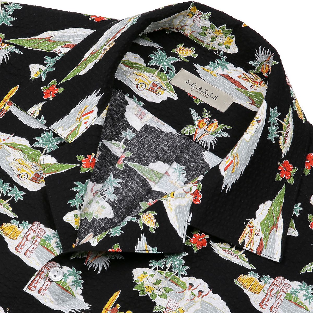 솔티(SORTIE) Cotton Seersucker Hawaiian Shirts (Black)