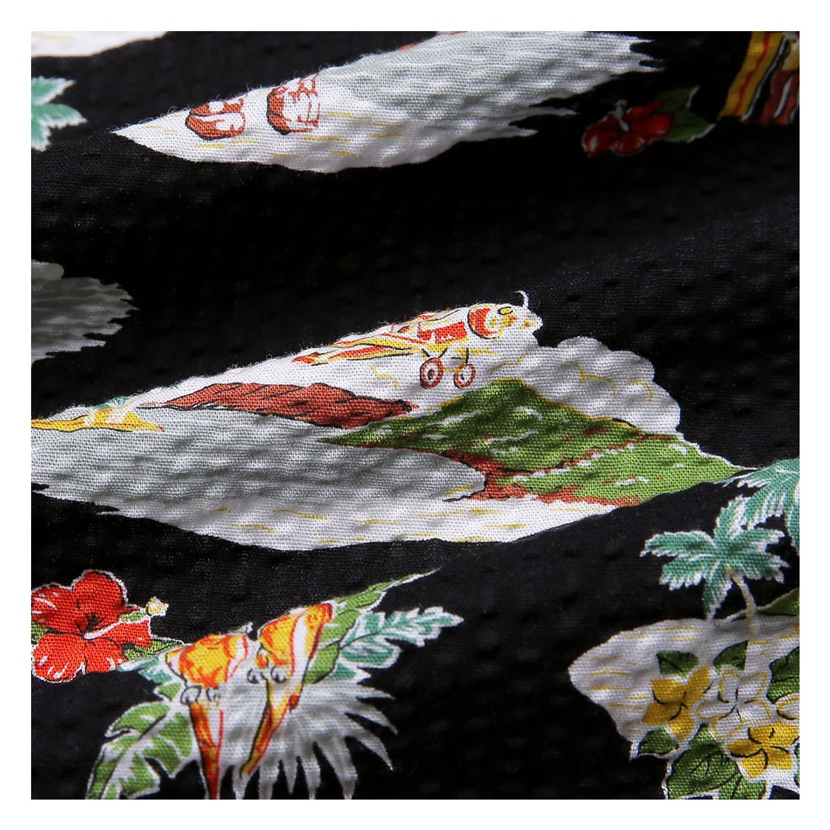 솔티(SORTIE) Cotton Seersucker Hawaiian Shirts (Black)