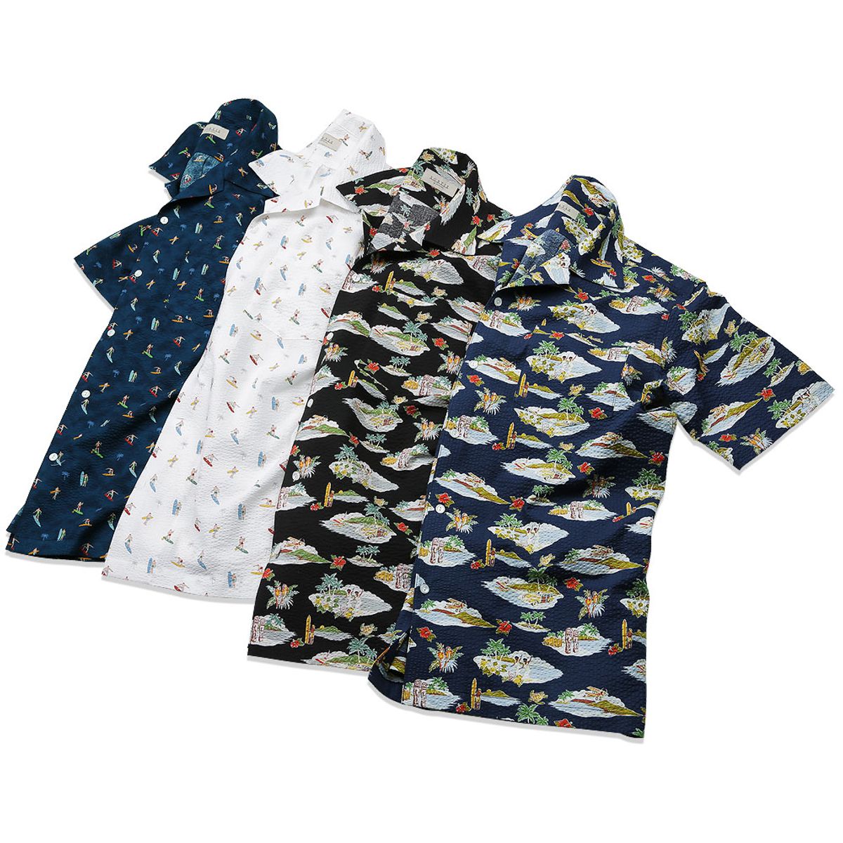 솔티(SORTIE) Cotton Seersucker Hawaiian Shirts (Black)