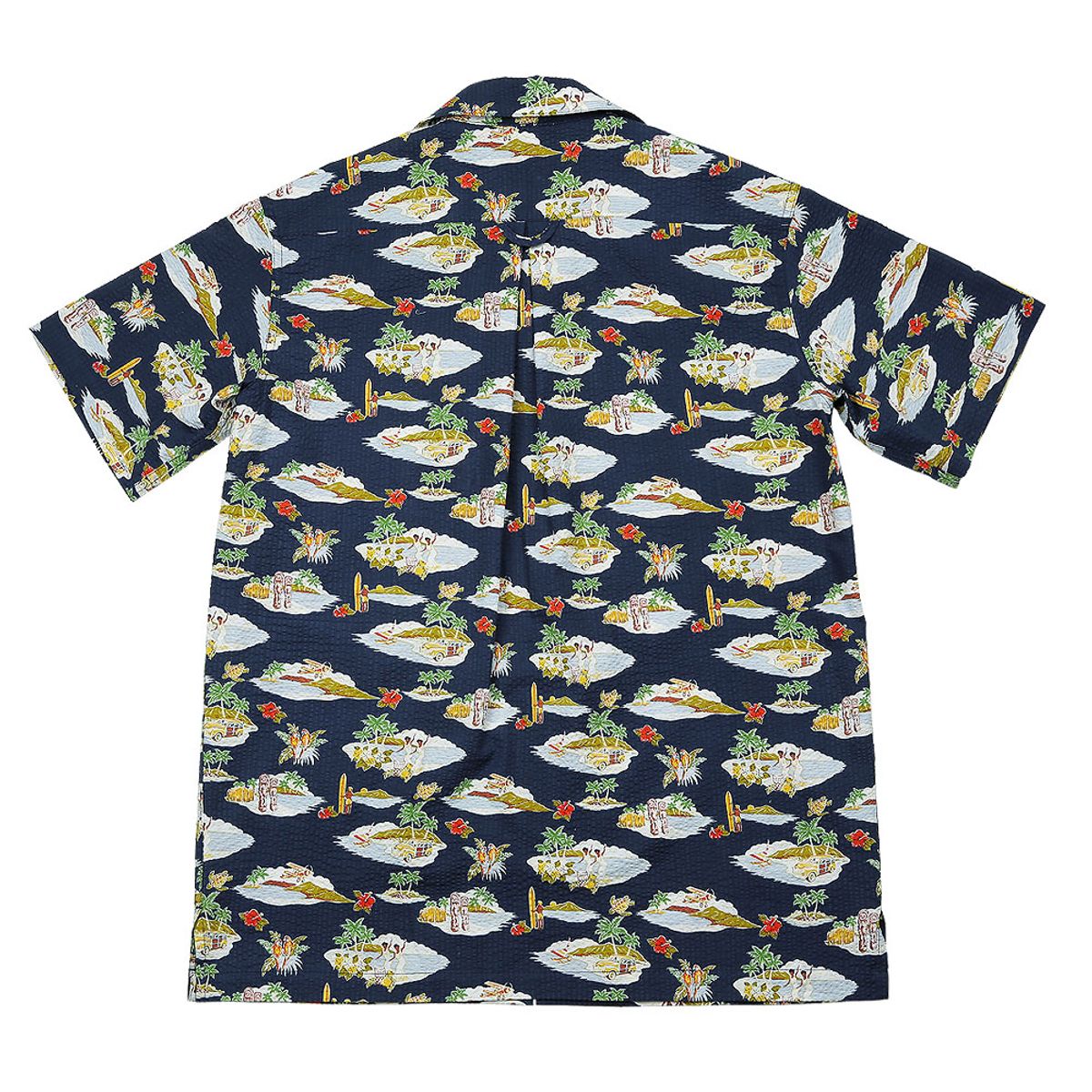 솔티(SORTIE) Cotton Seersucker Hawaiian Shirts (Navy)