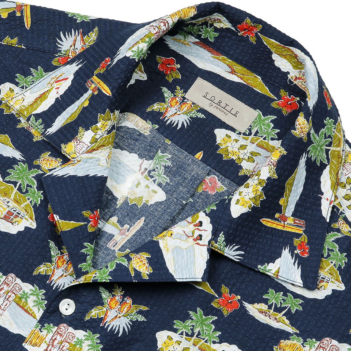솔티(SORTIE) Cotton Seersucker Hawaiian Shirts (Navy)