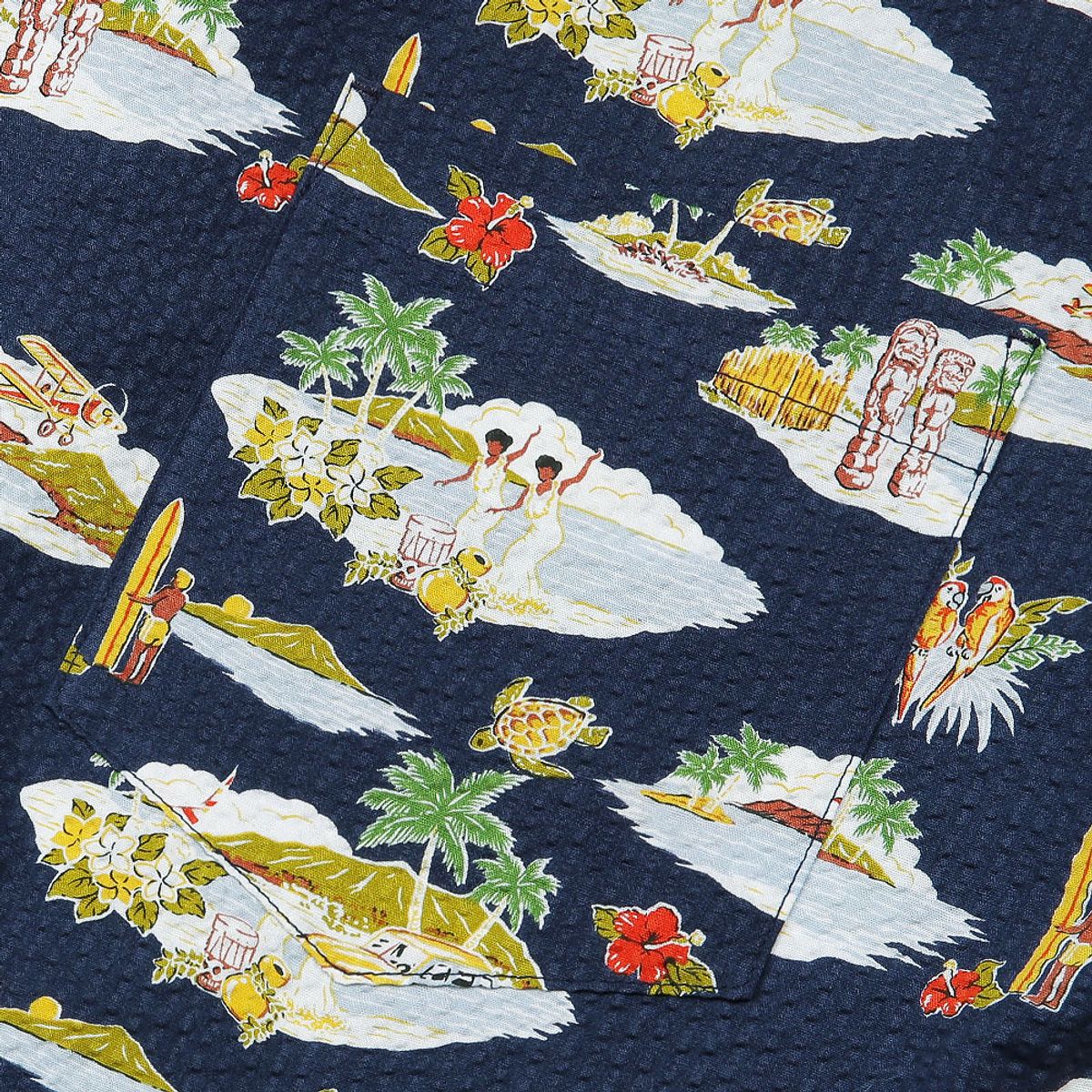솔티(SORTIE) Cotton Seersucker Hawaiian Shirts (Navy)