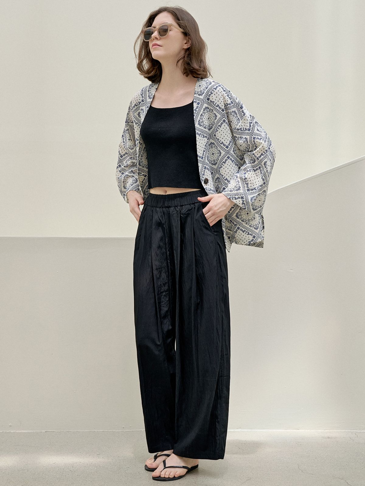 아방(AVANT-G) Summer Wide Banding Pants - BLACK