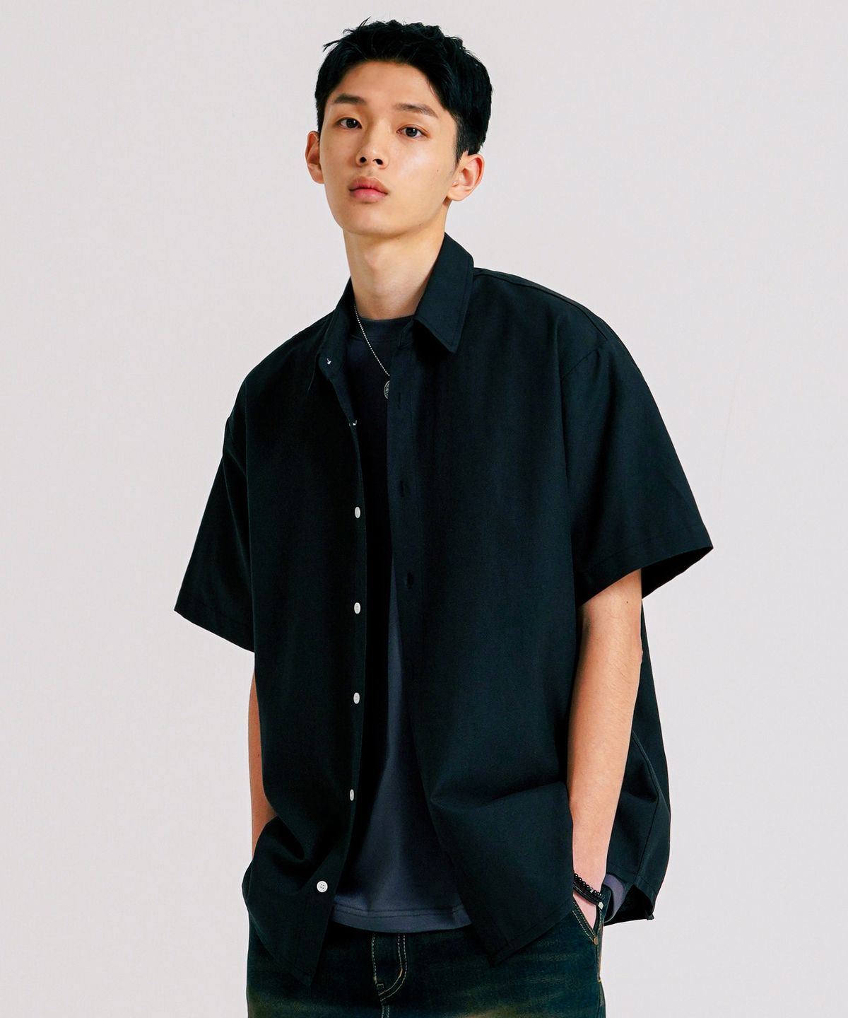 제멋(JEMUT) 씨티 옥스포드 하프셔츠 6종 블랙 KJSS2507