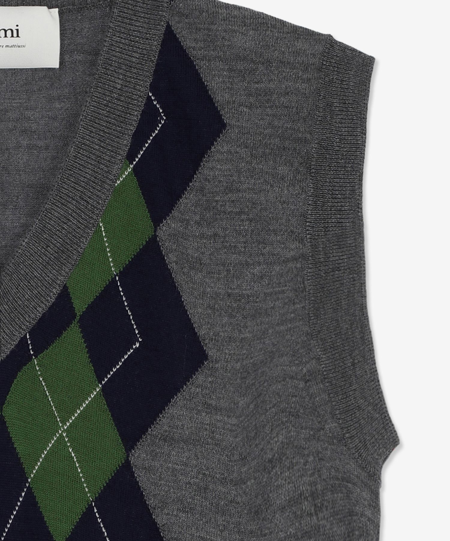 ★AMI PARIS★ Argyle Jacquard Knit Vest Grey FKS704KN0005050 MUSINSA | AMI Argyle Jacquard Knit Vest - Grey