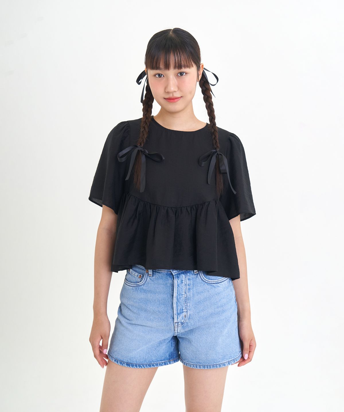레트흐드레뚜왈(LETTRE DE LE TOILE) Wavy crop tencel blouse (black)