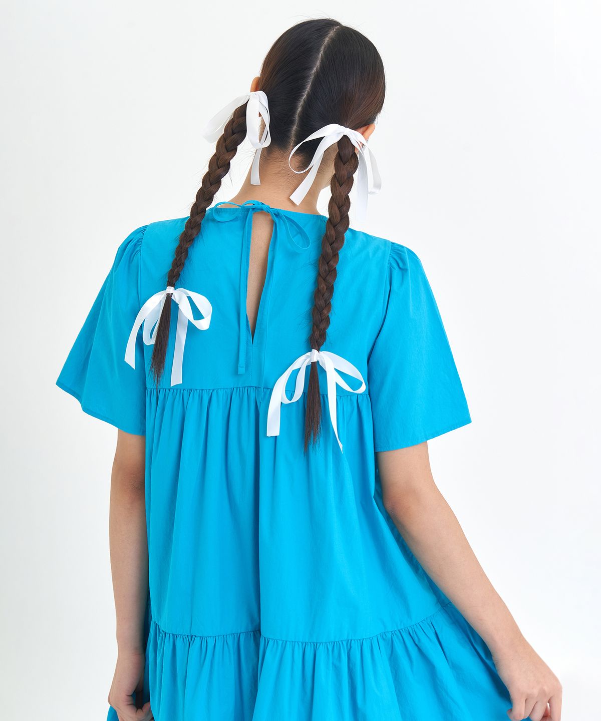 레트흐드레뚜왈(LETTRE DE LE TOILE) Wavy tiered midi one-piece (aqua blue)