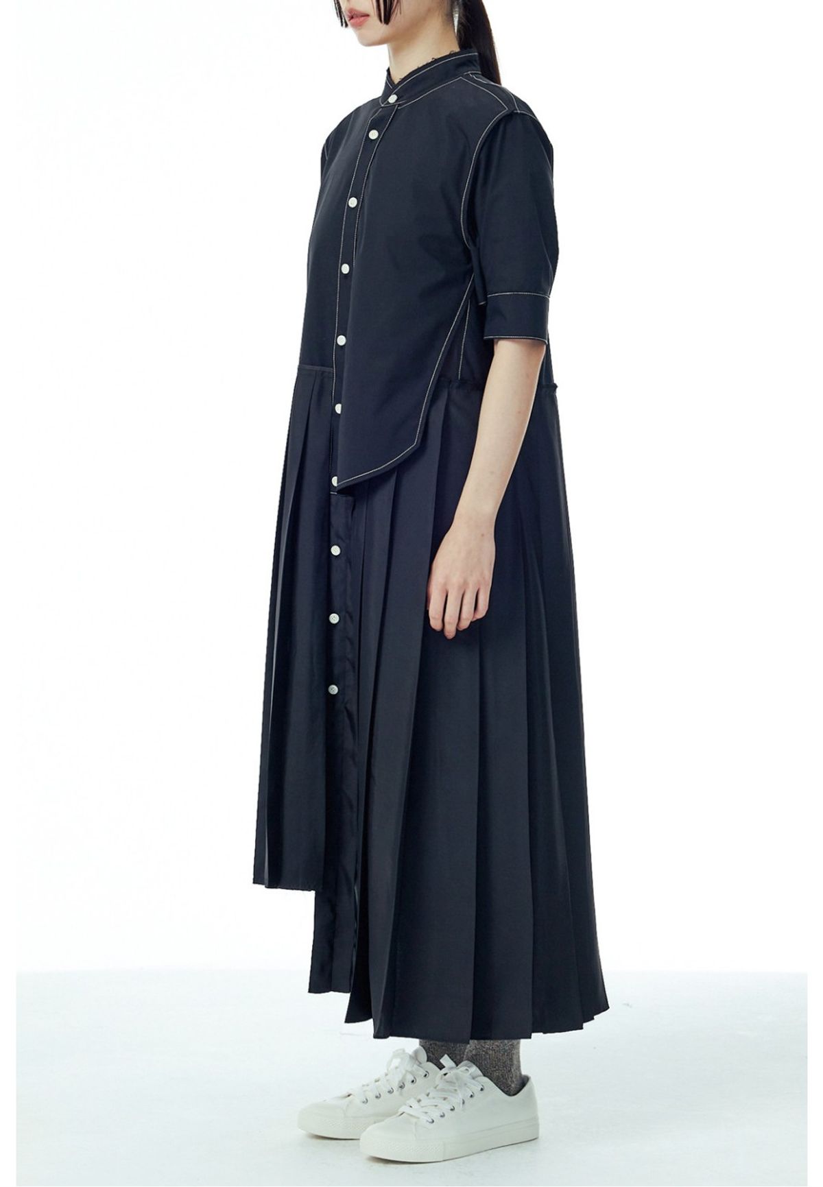 래코드(RECODE) Shirts Detail Pleats Long Dress _RQDAS23547BKX
